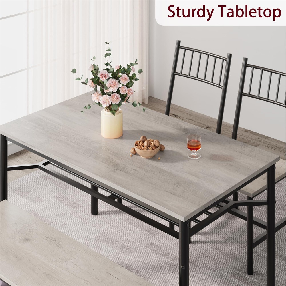 ✔️Dining Table Set Kitchen Table and 2 Chairs with Storage Bench with Wine Rack