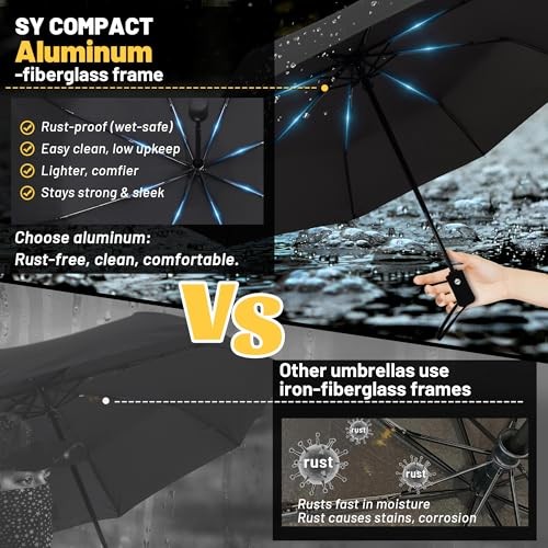 Travel Umbrella Windproof Automatic Umbrellas Small Compact UV Sun Black