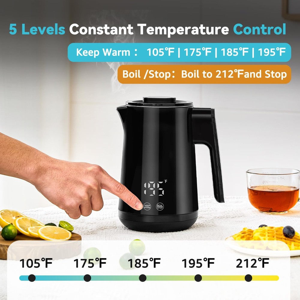 ® 850ml Small Electric Kettle Temperature Control,800W Double Wall Electric T...
