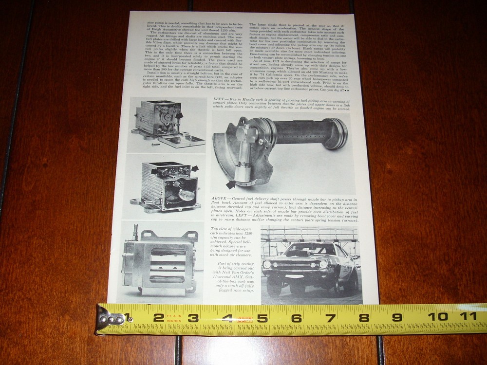 KENDIG CARBURETOR PRE PREDATOR ORIGINAL 1972 ARTICLE