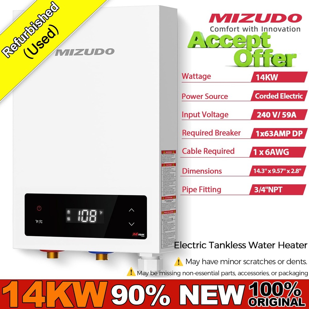 Used- 14KW 240V Tankless Water Heater Electric Instant on Demand for Whole House
