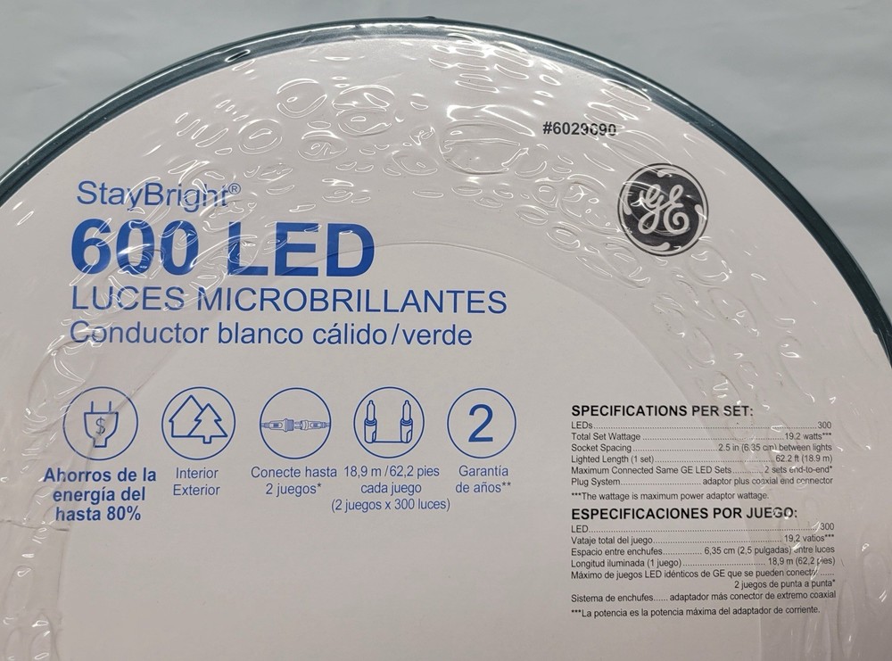 Ge Staybright Micro Bright 600ct LED Warm White Dome String Lights 124 Ft Spool