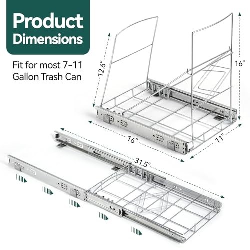 Pull Out Trash Can Under Cabinet,Adjustable Under Sink Trash Can Pull Out Kit wi