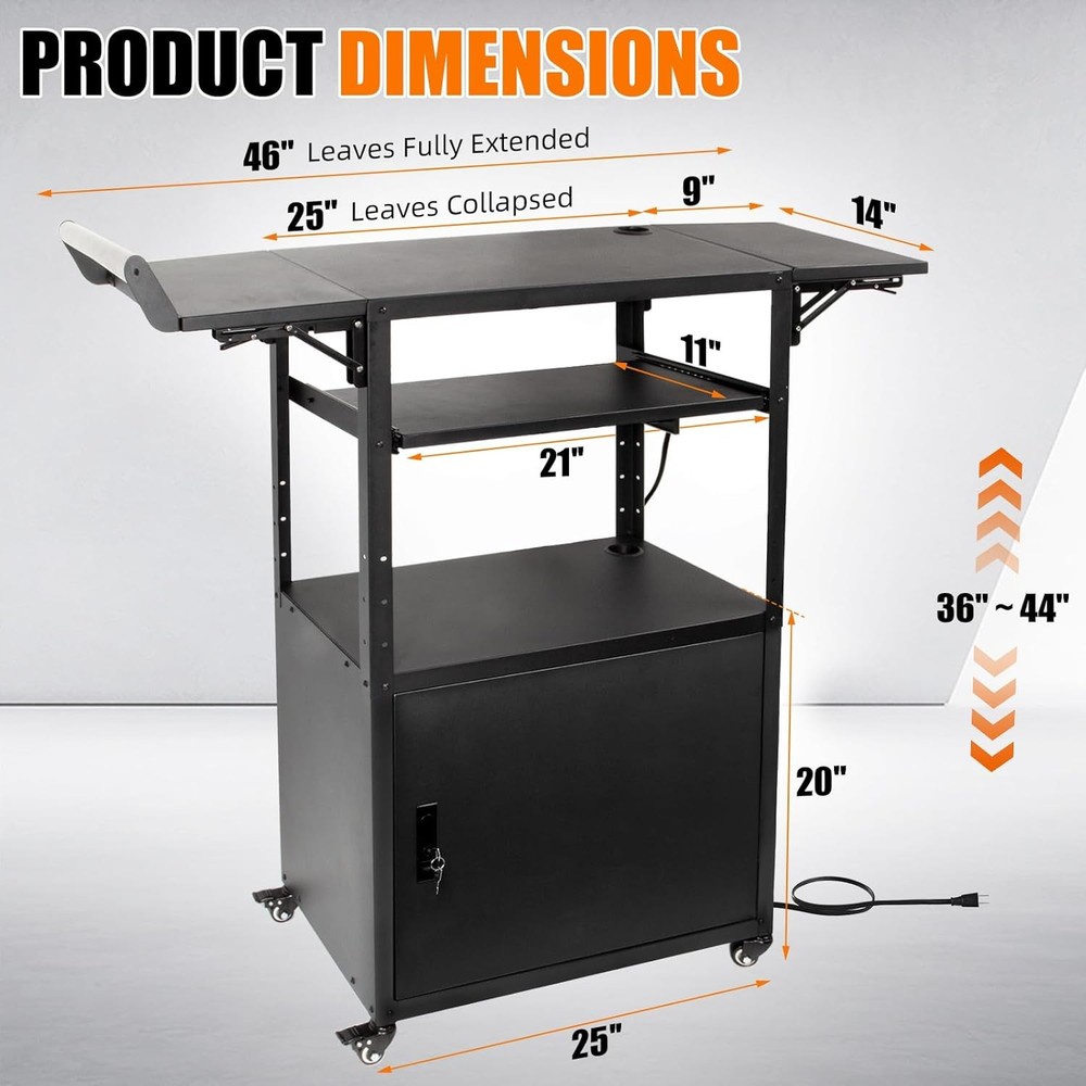 Large Mobile AV Cart with Locking Cabinet Height Adjustable