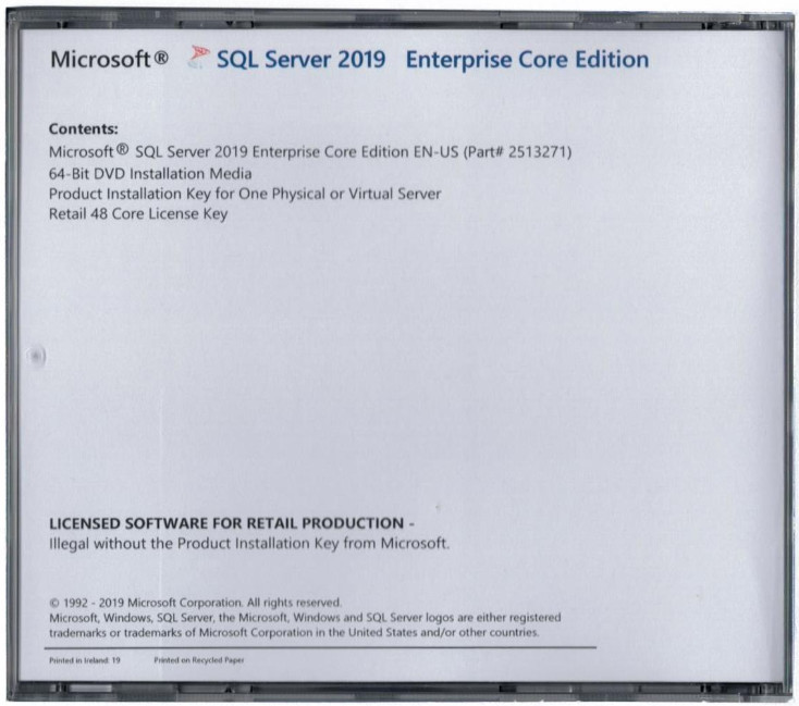Microsoft SQL Server 2019 Enterprise with 48 Core License, unlimited User CALs