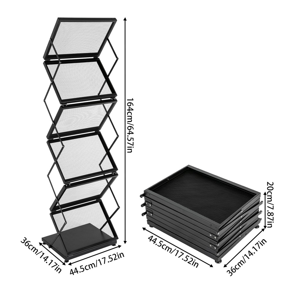 Magazine Rack Double A4 Width with 6 Pockets Magazine Display Stand Foldable