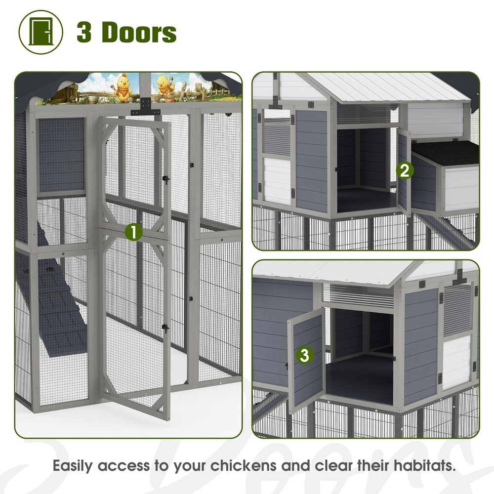 Extra Large Chicken Coop with Nesting Box, Perches and Waterproof Cover Gray