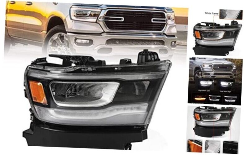 LED Headlight Assembly Compatible with Dodge Ram 1500 2019 Sliver Passenger