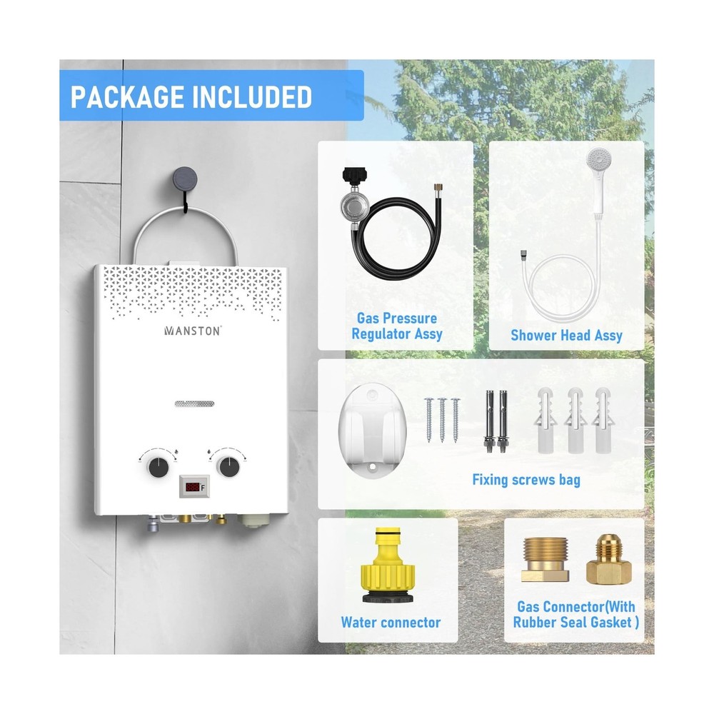 Tankless Water Heater, VANSTON Propane Water Heater Outdoor, 1.45GPM Portable...