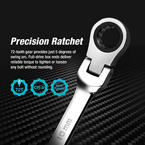 DURATECH Extra Long Flex-Head Double Box End Ratcheting Wrench Set, Metric,