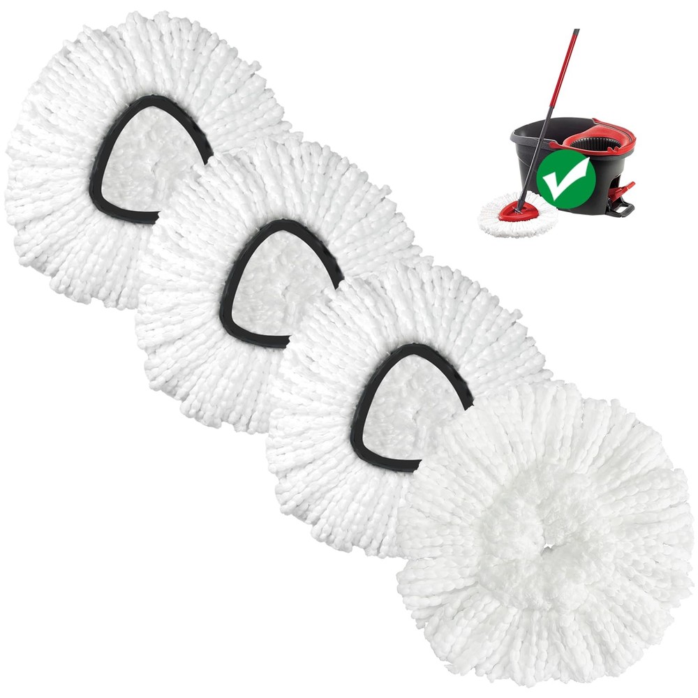 4 Pack Mop Refill Heads, Machine Washable Microfiber, Spin Mop Compatible