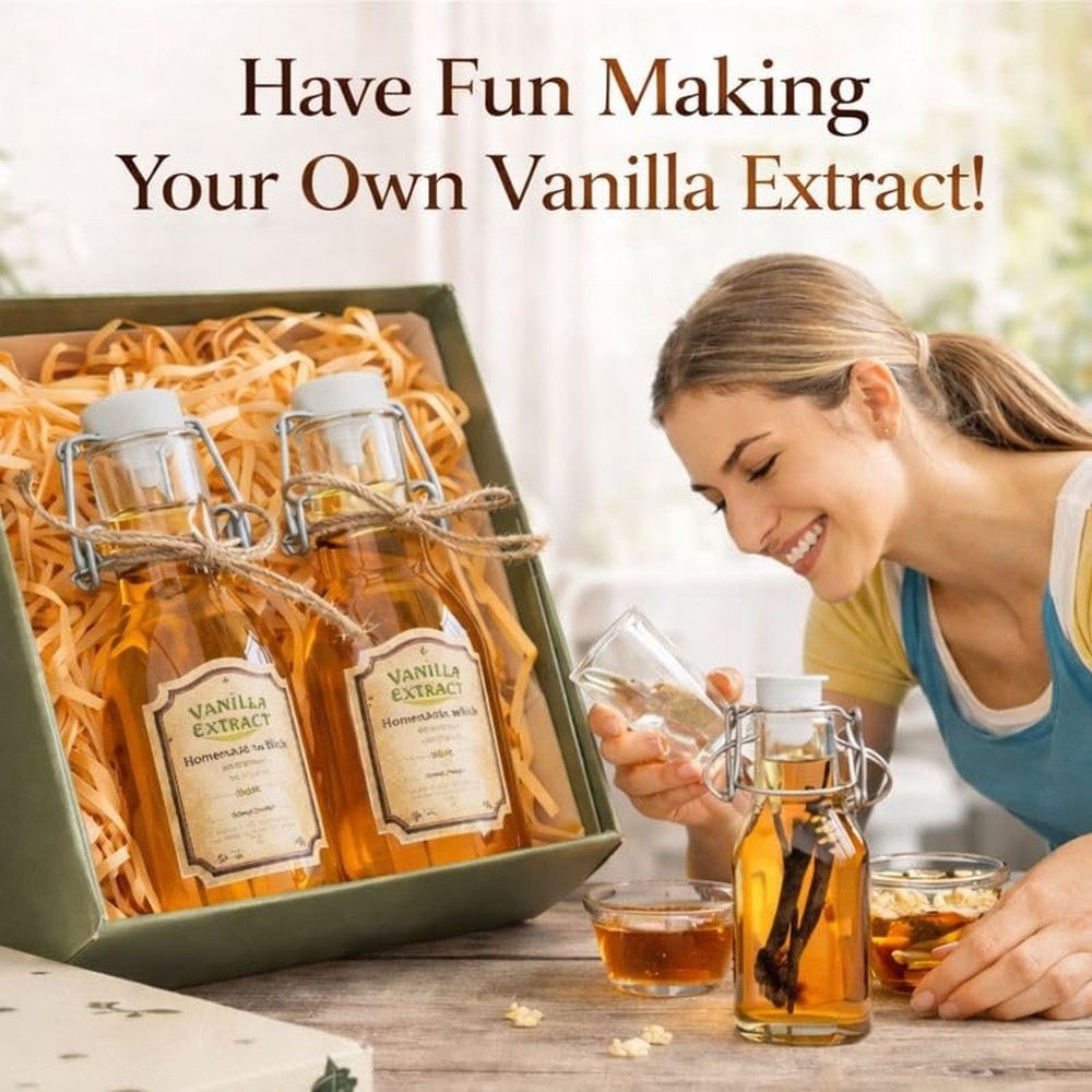 tchrules 4oz Small Glass Bottles with Swing Top Lids, Small Batch Vanilla Ext...