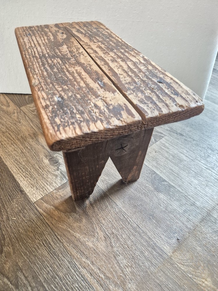 antique wood milking stool