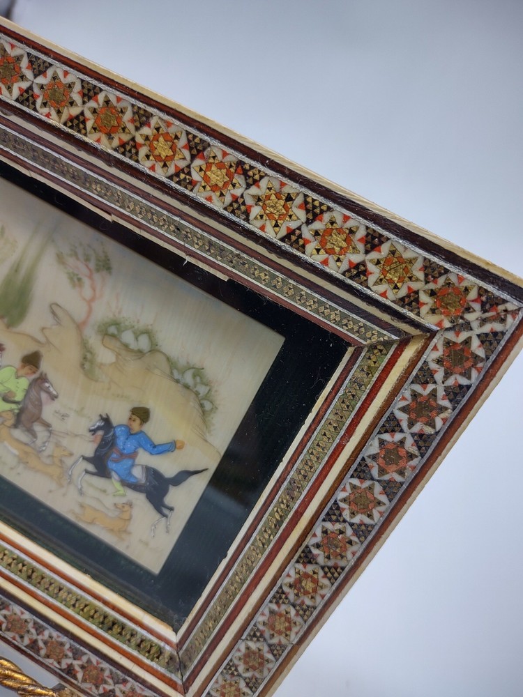 Persian Hunting Scene Painted on camel Bone