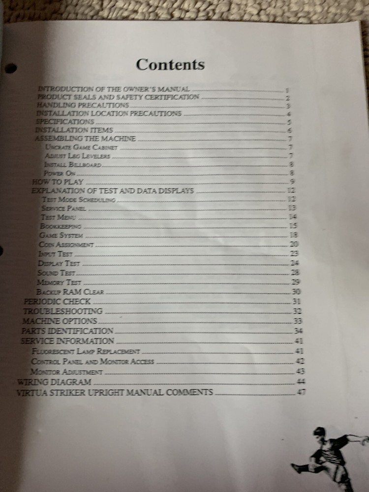 VIRTUA Striker SEGA arcade video game owners manual