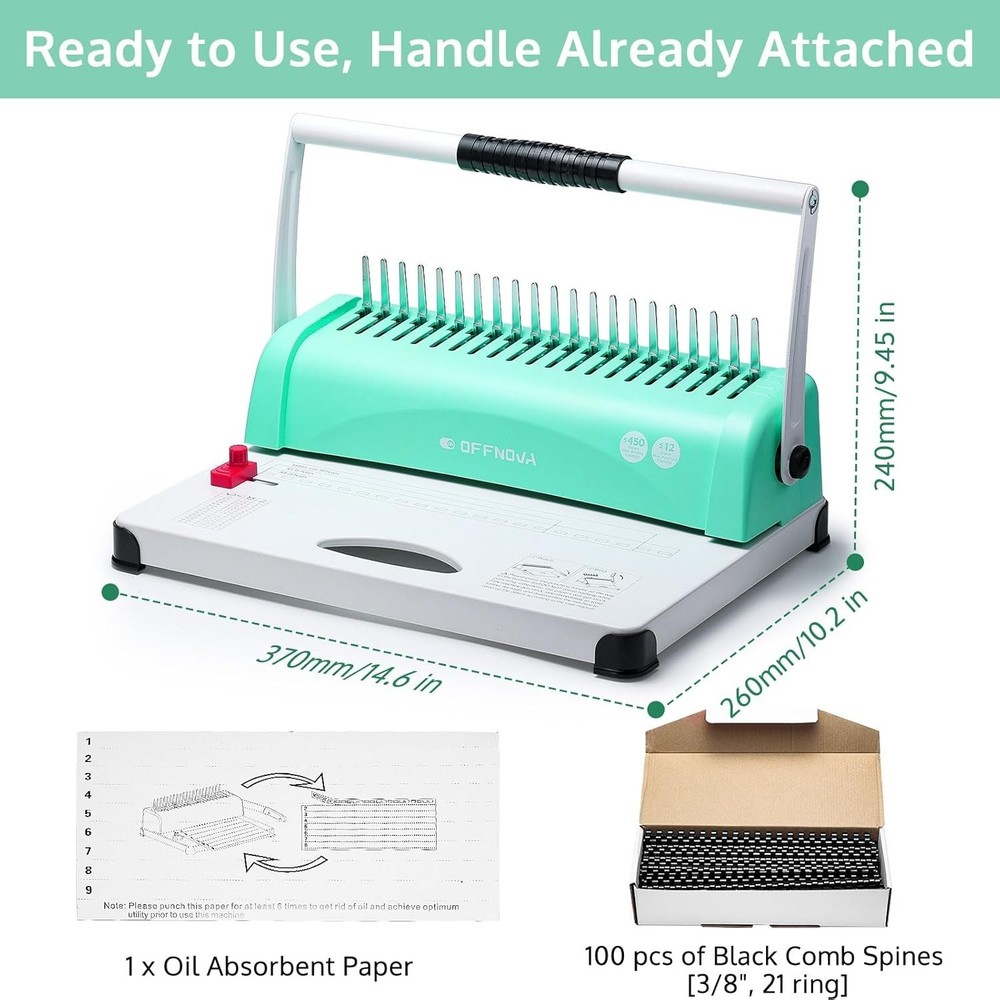 Effortless Paper Binding Machine - 450 Sheet Capacity with 100 Binding Spines