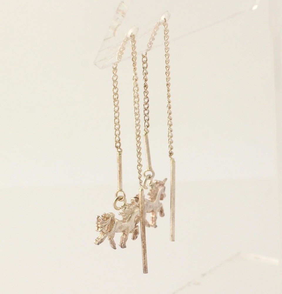 New Unicorn Threader Earrings - Sterling Silver Pierced Dangle Chain Stick Post