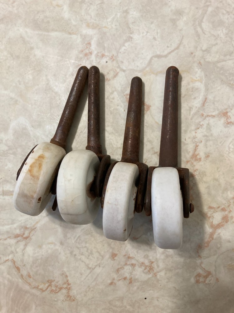 4 VINTAGE Salvaged CERAMIC WHEEL CASTERS WHEELS