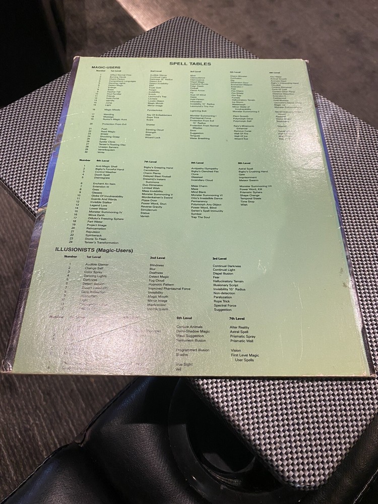 Dungeons And Dragons Players Reference Screen 1985 TSR Roleplaying RPG