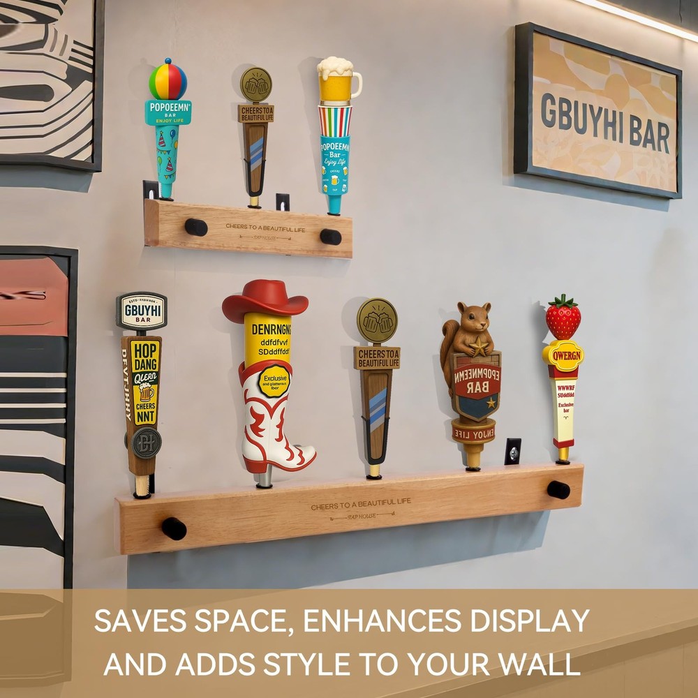 Wall-Mounted Beer Tap Handle Display Stand – Holds 3 to 8 Tap Handles – Premi...