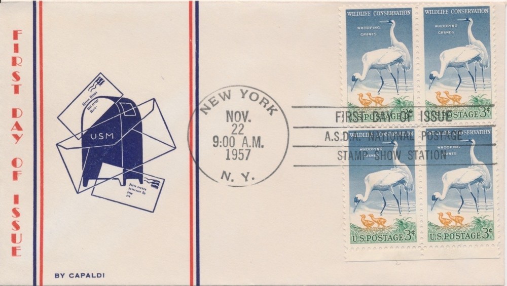 #1098 Whooping Crane Capaldi Universal cachet First Day cover