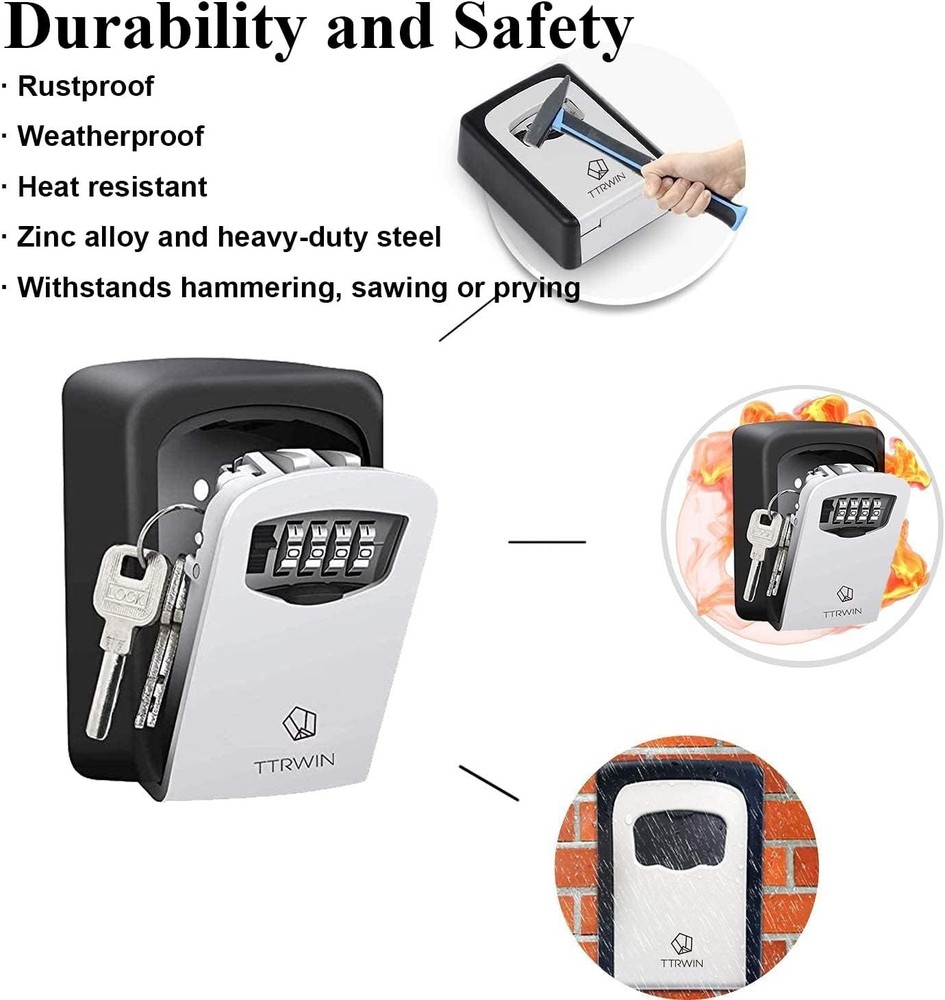 Key Lock Box for Outside, Resettable 4 Digit Combination Waterproof Lockbox