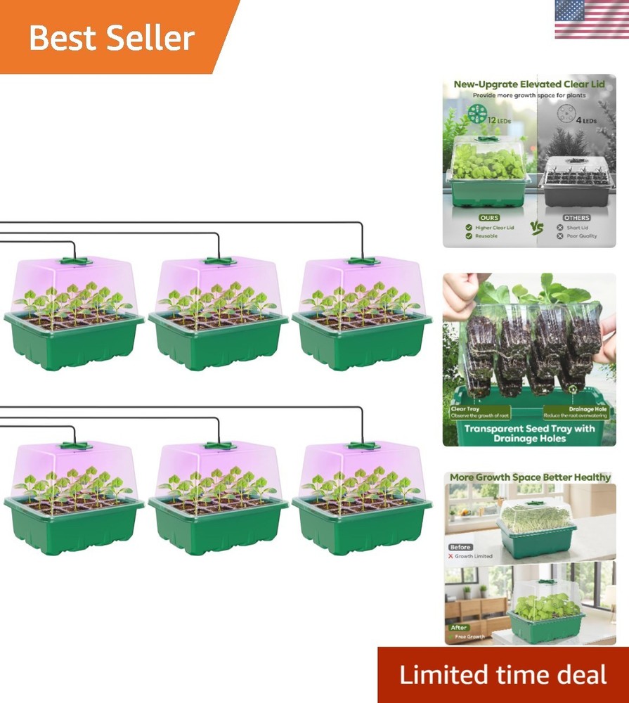 Elevated Seed Starter Kit with Adjustable Humidity Dome & Grow Light - 6 Pack