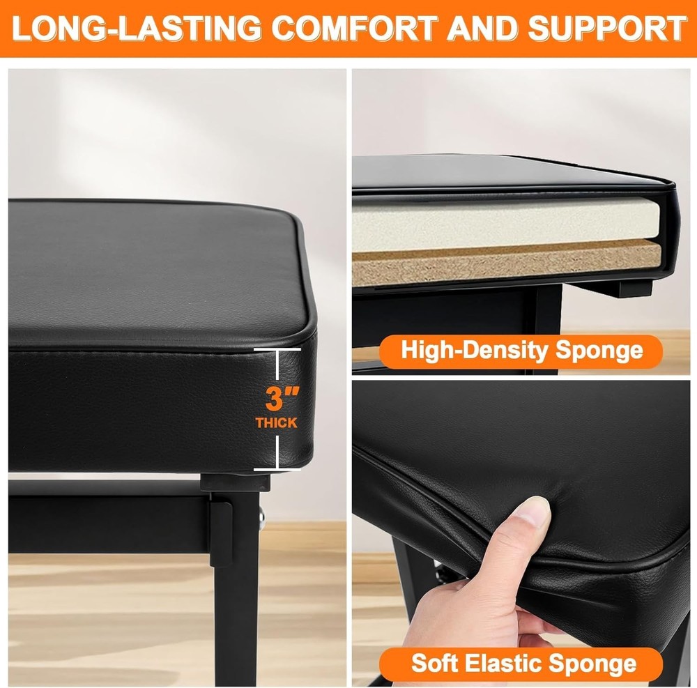 260 lb Capacity Foldable Piano Bench - Adjustable Height Padded Stool