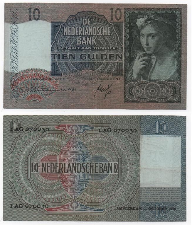 Netherlands - 10 Gulden 1940 VF P. 56a Lemberg-Zp