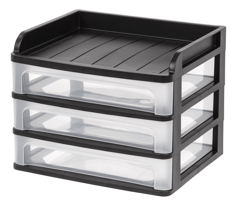 Medium 3-Drawer Desktop Organizer with Open Tray Top, 1 Pack, Plastic Drawer