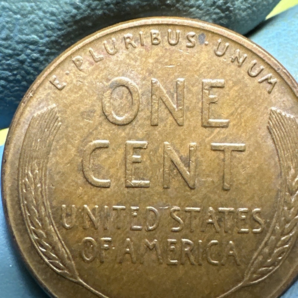 1957 D ERROR Wheat Penny / Die Chip Error Filled B