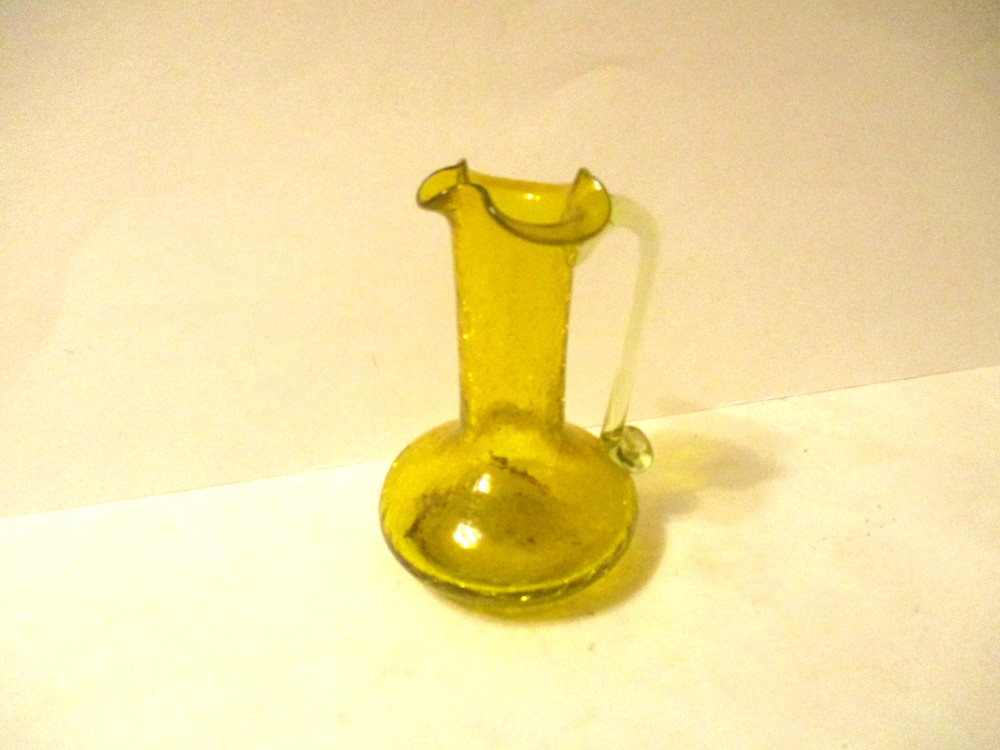 Yellow Crackle Glass Cruet