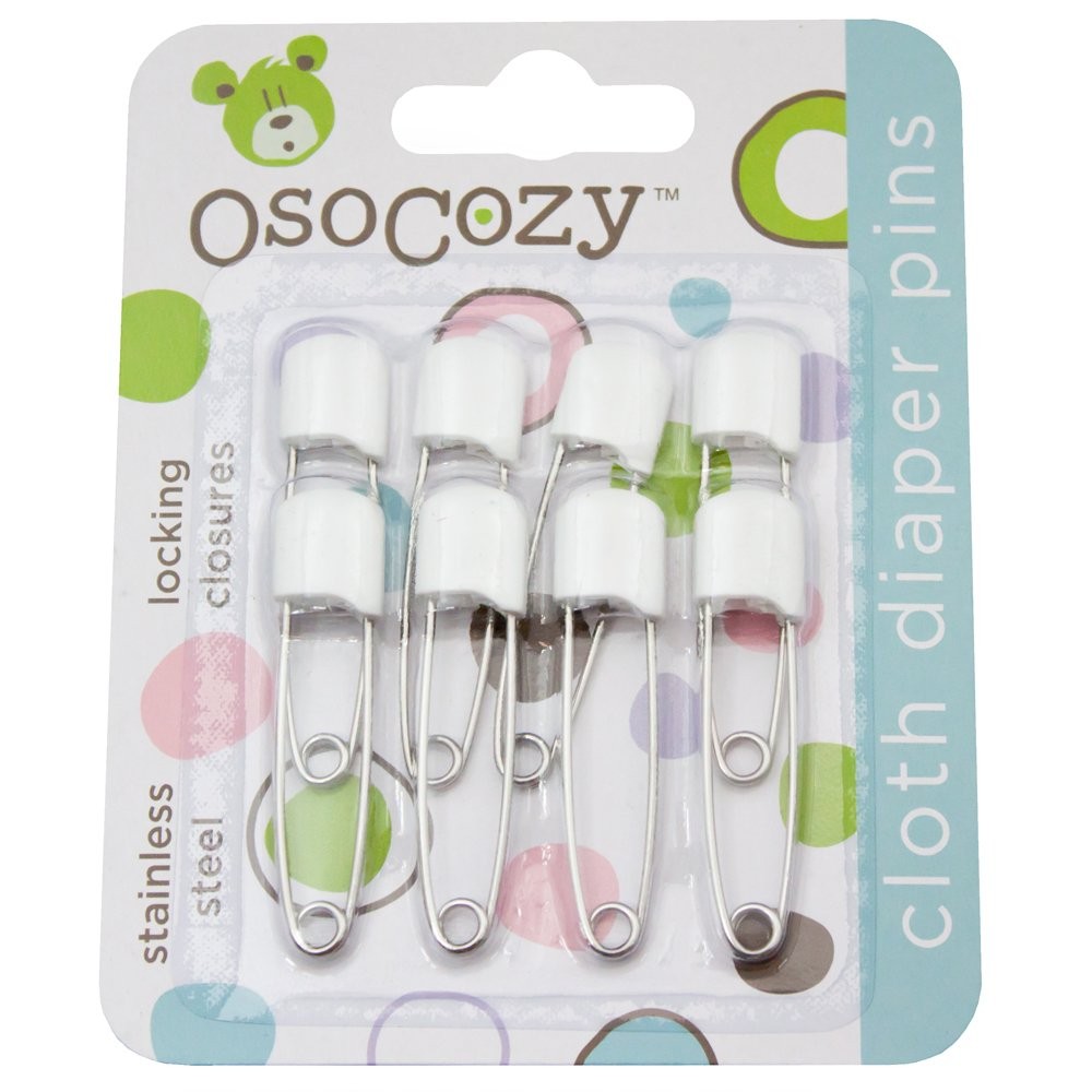 OsoCozy Stainless Steel Diaper Pins – White, 8 Count