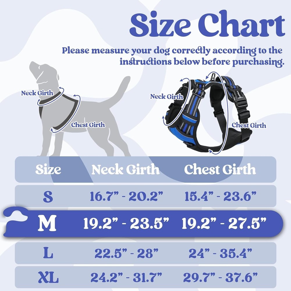 Dog Harness Medium Sized No Pull Pet Harness W/ 3 Buckles Adjustable Soft Padded