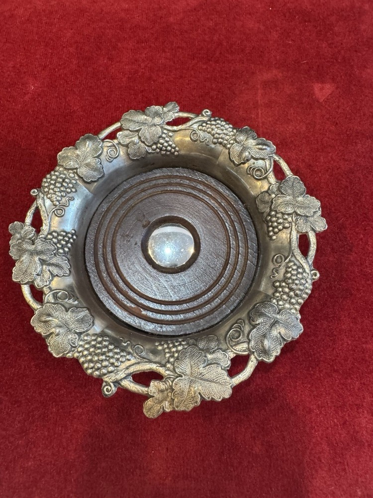 VTG Silver Wine Bottle Coaster Hallmarked Regency Design Grapevine Barware 1890