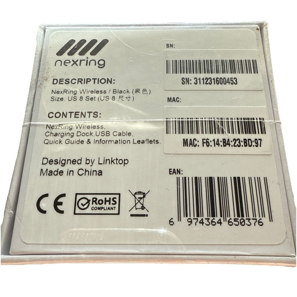 NexRing – Digital Smart Ring.  Black, Size 8