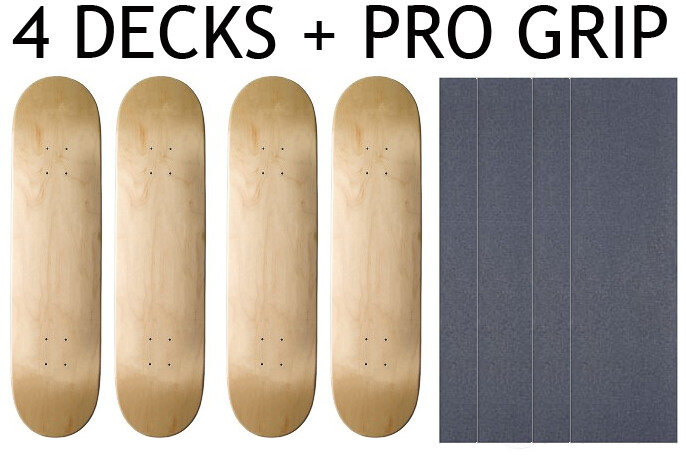 4 BLANK Skateboard DECKS Deck 8.5 in (8 1/2) NATURAL INCLUDES PRO GRIPTAPE