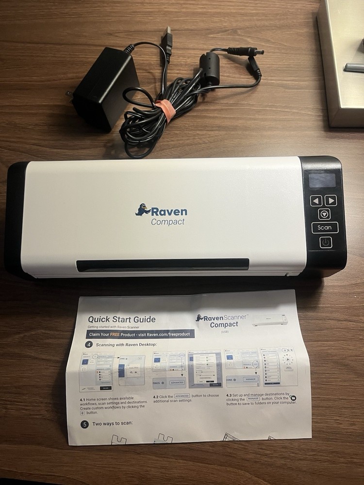 Raven Compact Document Scanner + Power Cord And USB Cable