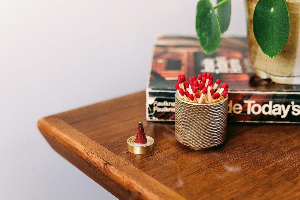 Match Holder with Striker - with Bonus Incense Holder - 100% Solid Brass Match S