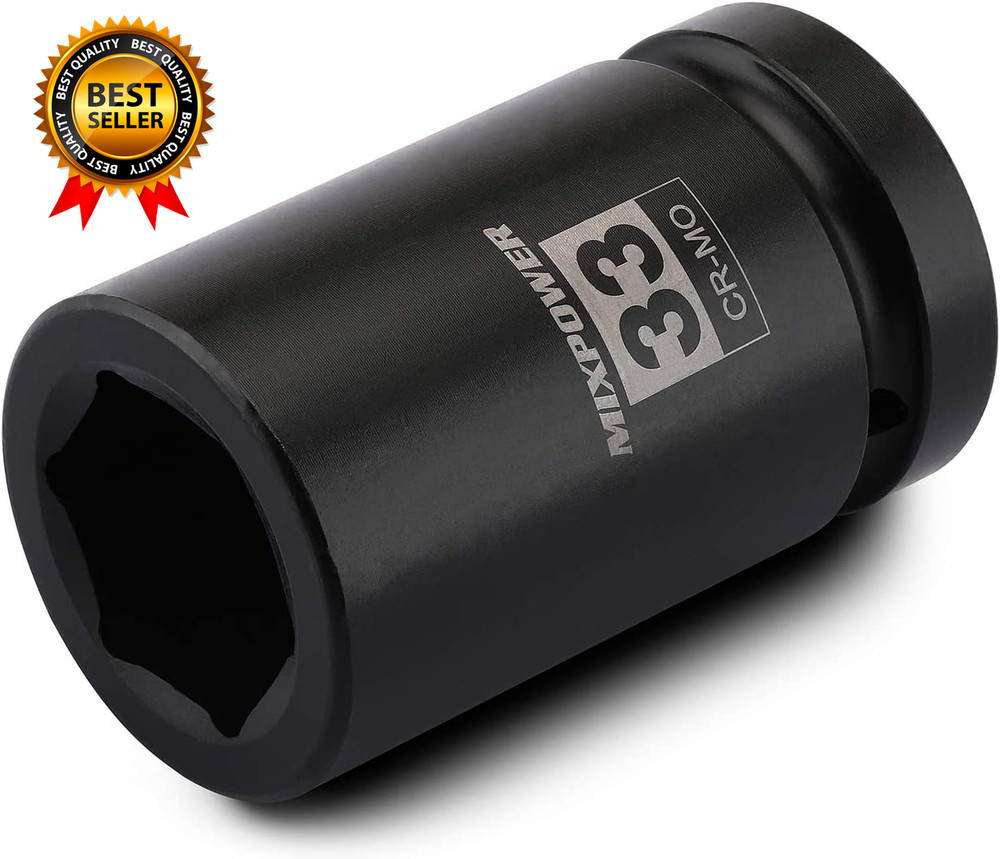 1 Inch Drive Deep Impact Socket CR-MO 33Mm 6 Point Radius Corner Design