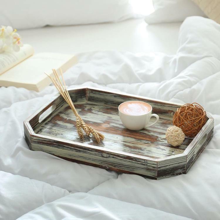 Torched Wood Serving Tray with Angled Edges