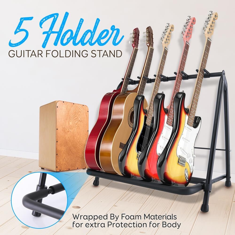 Pyle 5-Space Foldable Guitar Rack-Multi-Instrument Floorstand Guitar Rack Holder