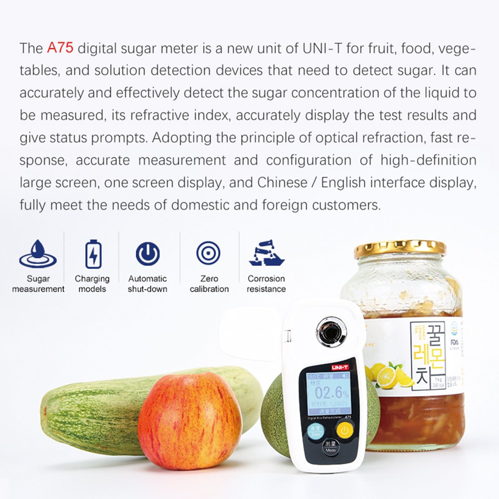 UNI-T A75 Fruit Food Vegetables Concentration Meter Analyzer Digital Display✦Kd