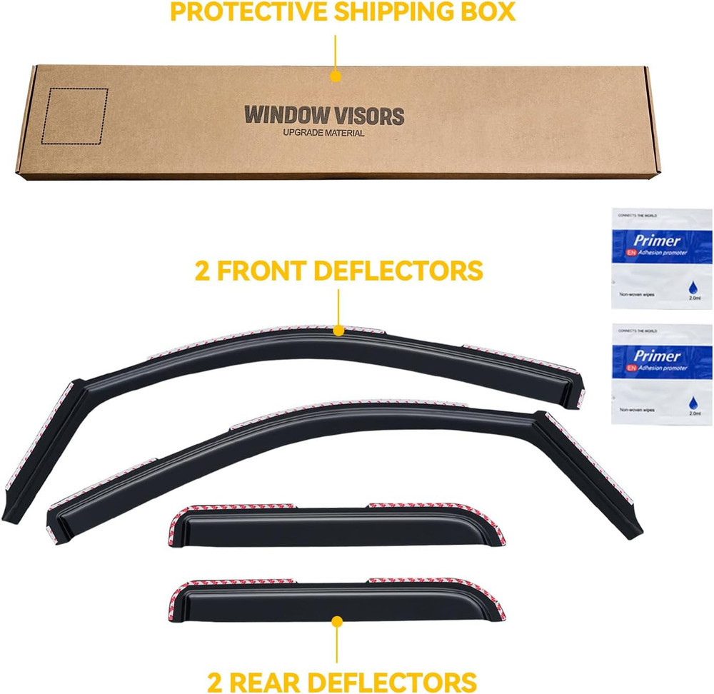 Window Rain Guards Chevy Silverado Sierra Double Cab Vent Visor 2014-2019 4pc
