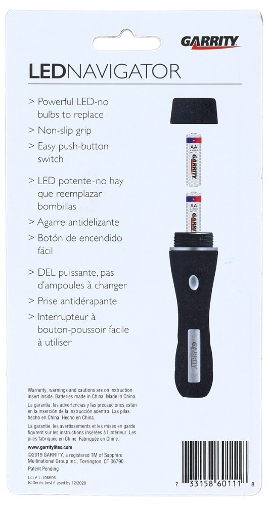 Garrity 60111 LED Light Navigator Flashlight - Water Resistant - Durable Rubber