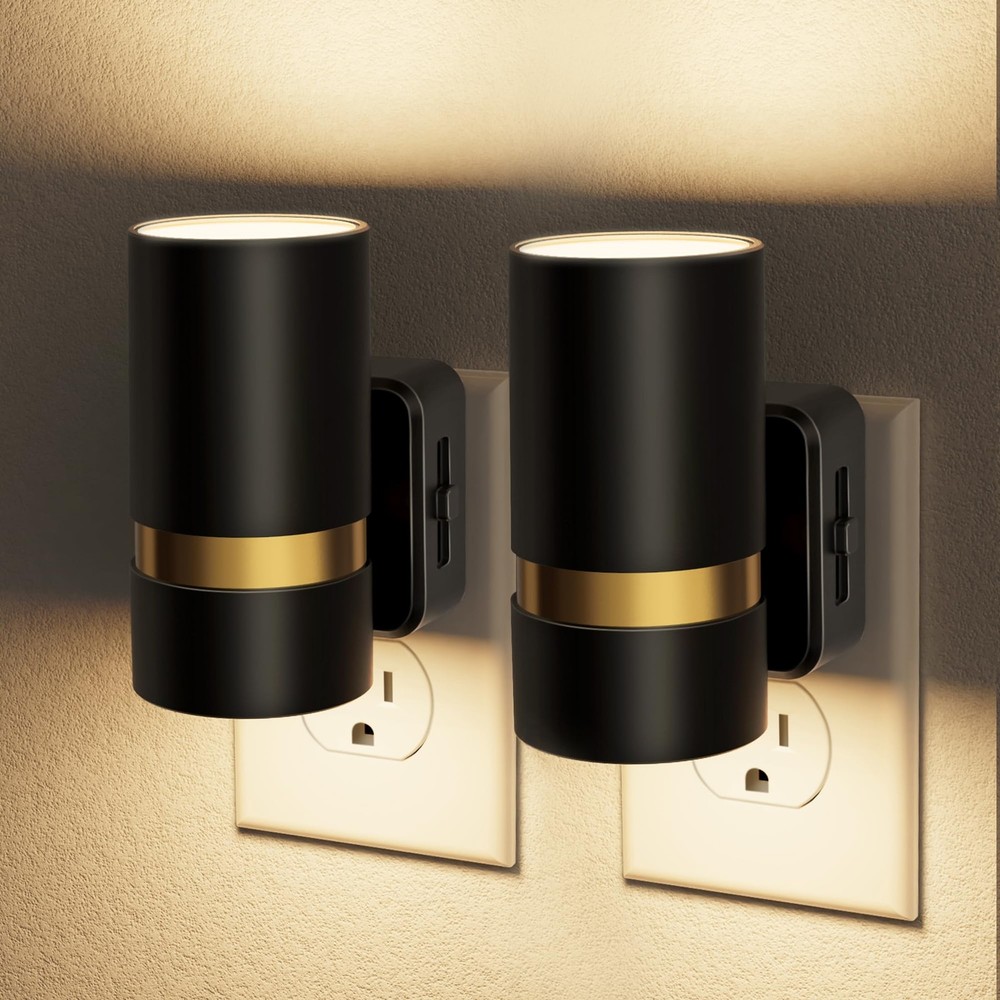 JandCase Night Lights Plug into Wall, Automatic 2 Pack, Black-3000K