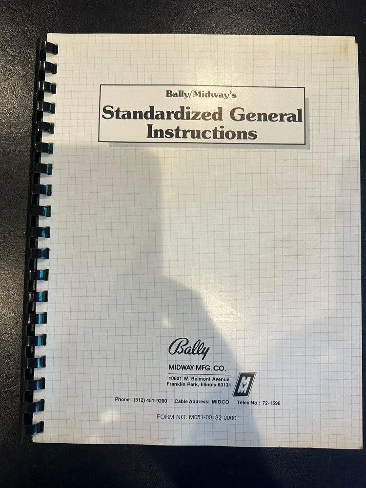 Bally Midway Standardized General Instruction Video Arcade Game Manual