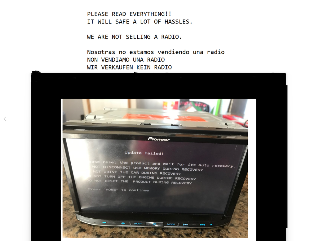 PIONEER SPH-DA120 SOFTWARE ERROR REBOOT FIRMWARE UPDATE FAILURE REPAIR SERVICE