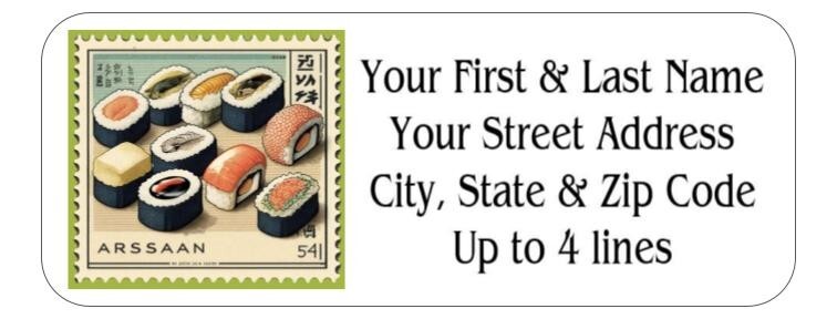 150 Sushi Roll Postage Stamp  Mailing Return Address Labels Personalized