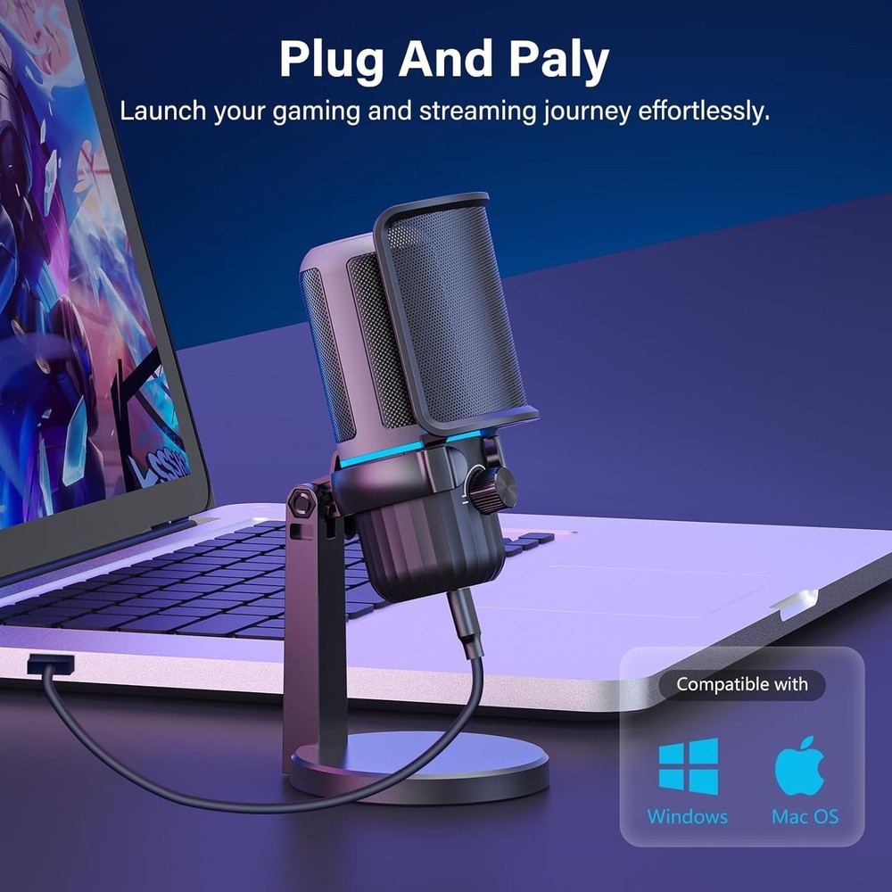 Professional Streaming Microphone with Built-in Headphone Jack & Volume Control